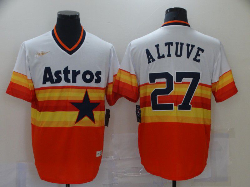 Men Houston Astros 27 Altuve Orange Throwback 2021 Nike MLB Jersey